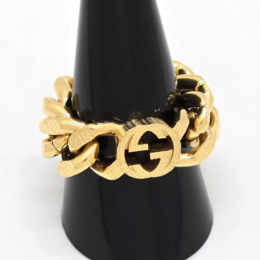 Gucci Interlocking G Golmet Chain Ring M Approx 15 Gold Finish Metal Made In
