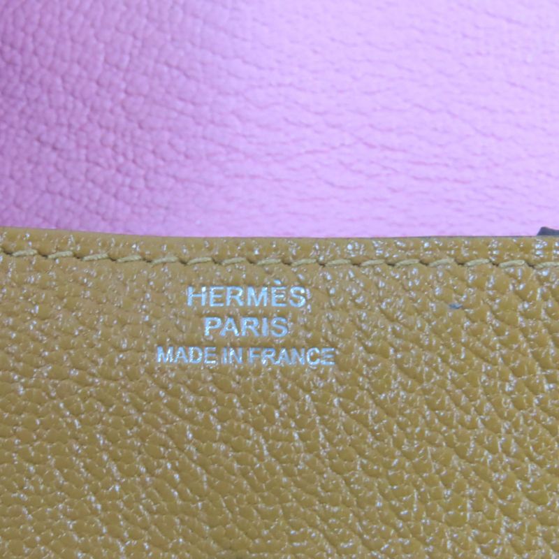 Hermes Le Van Cattle Verso Bicolor Chevre Mizor Coin Case Brown Pink