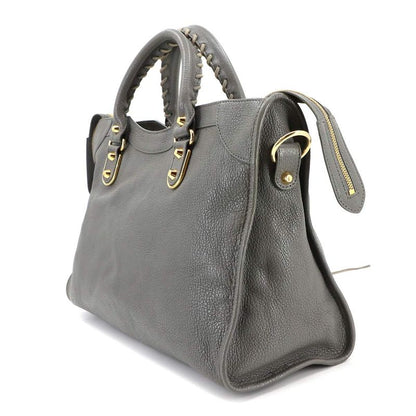 Balenciaga Classic Metallic Edge City 2way Hand Shoulder Bag Leather Grey