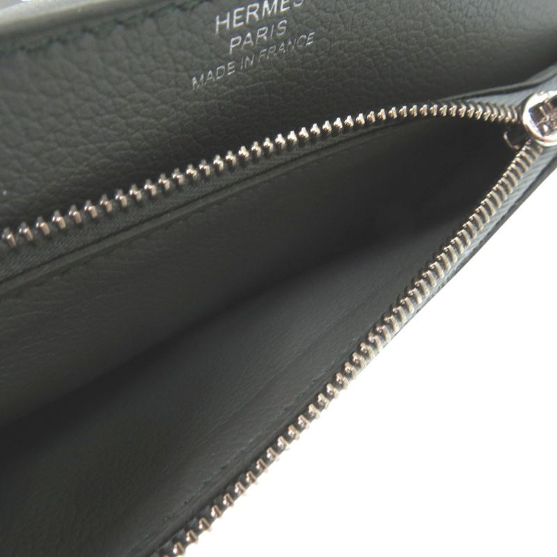 Hermes Dogon Compact Coin Case Leather Vert Amand Evercolor W Engraved 1193