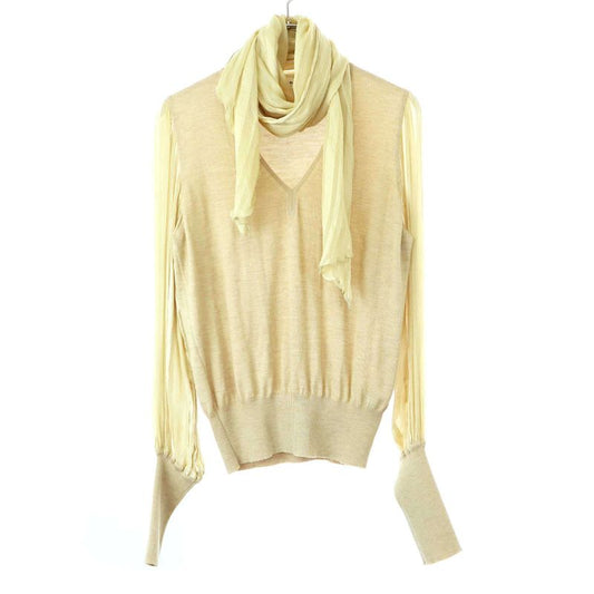 Hermes Silk Shawl Docking Cashmere Knit Sweater Beige LA