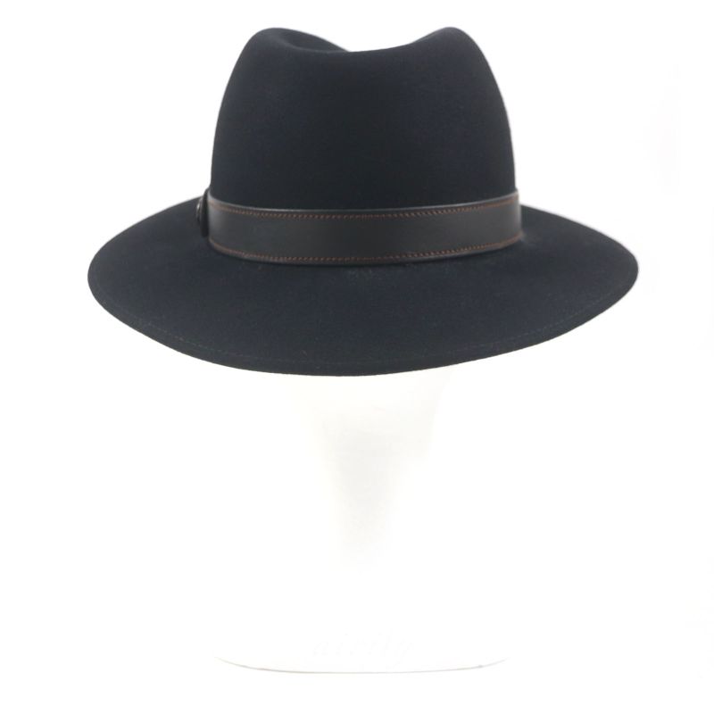 Hermes Lapin Felt 100% Leather Use Serie Button Medium Fold Hat Black 60 Made