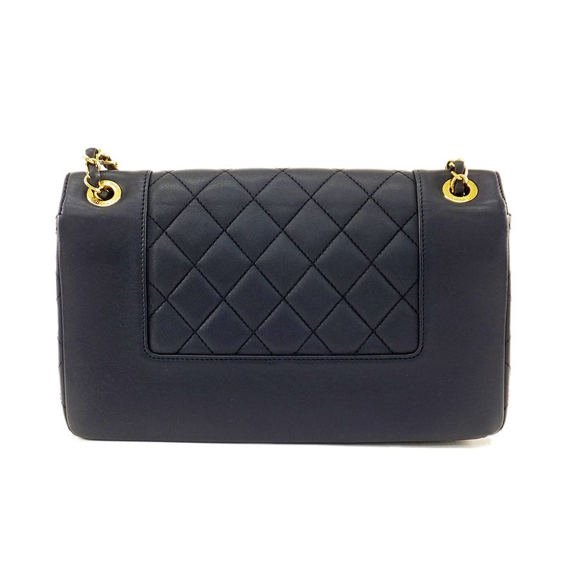 Chanel Matelasse Mademoiselle Chain Shoulder Bag Navy Gold Hardware