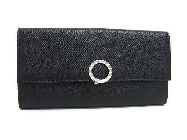 Bvlgari Leather Trifold Long Wallet Billfold Coin Purse Card Holder Black