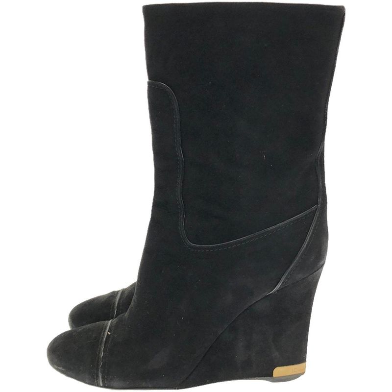Louis Vuitton Wedge Sole Suede Leather Boots Black 37