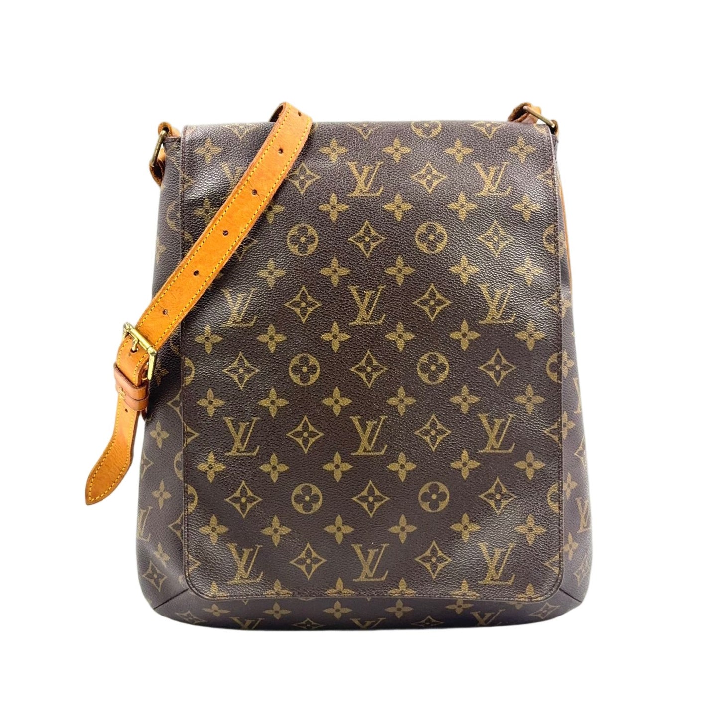 Louis Vuitton Musette Monogram Leather Brown Shoulder Bag Gold