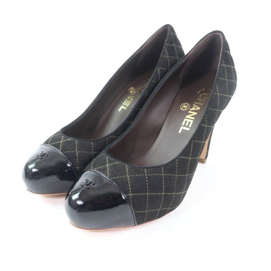CHANEL G28759 Coco Mark Matelasse Quilted Pumps Black 36.5 With Box And Storage