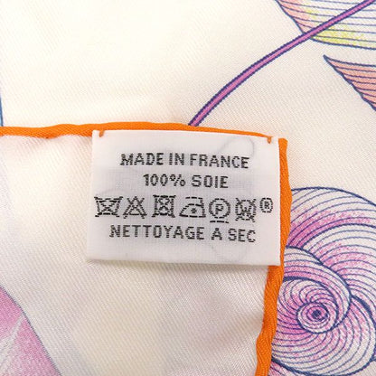Hermes Scarf Carre 90 Carre Silk White Coral and Palm [plumes En Fete