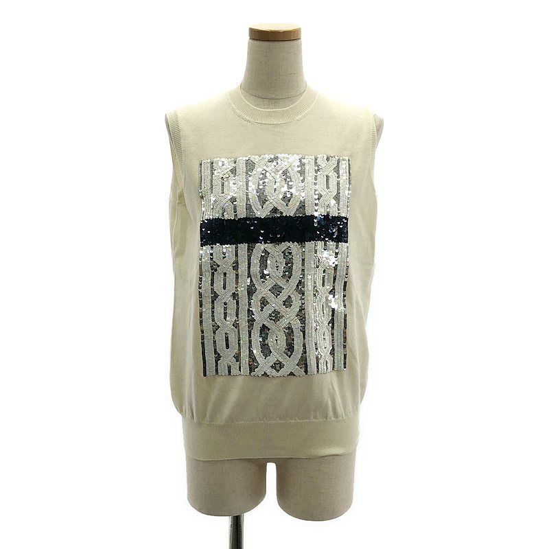 Christian DIOR - Sequin Embellished Knit Vest - 44 - Ivory - Women's