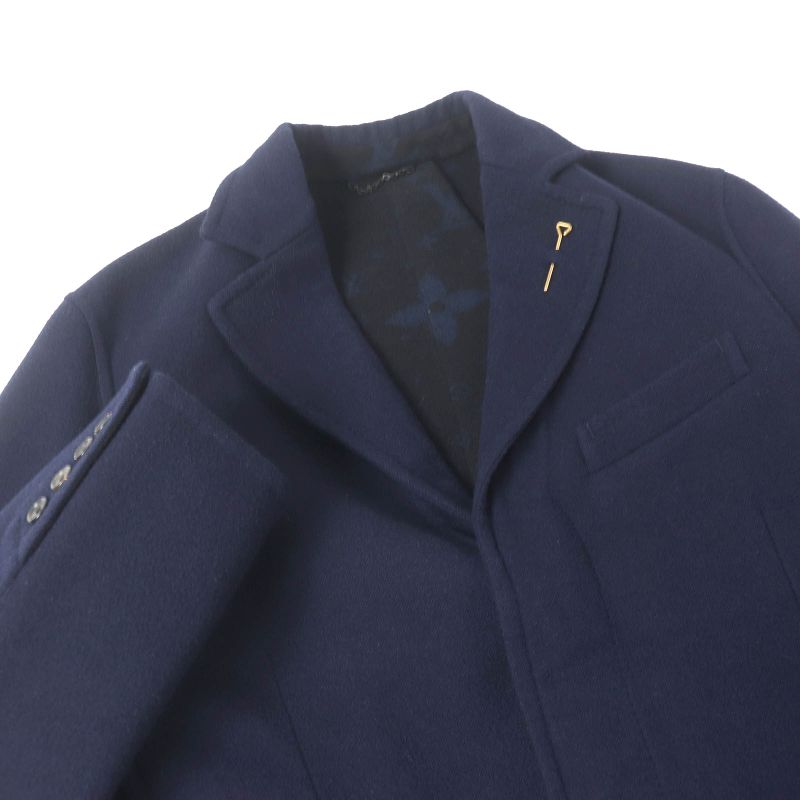 Louis Vuitton 20AW Wool Lined Giant Monogram Double Face Chester Coat Navy 52