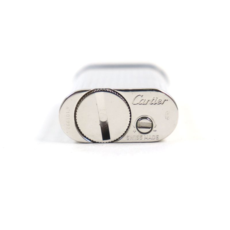 Cartier Godron Logo Engraved Oval Roller Lighter Silver Stripe