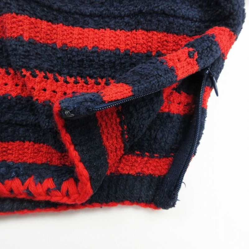 Chanel P70323k10021 21c Cropped Striped Knit Pullover Top Short Sleeves Red