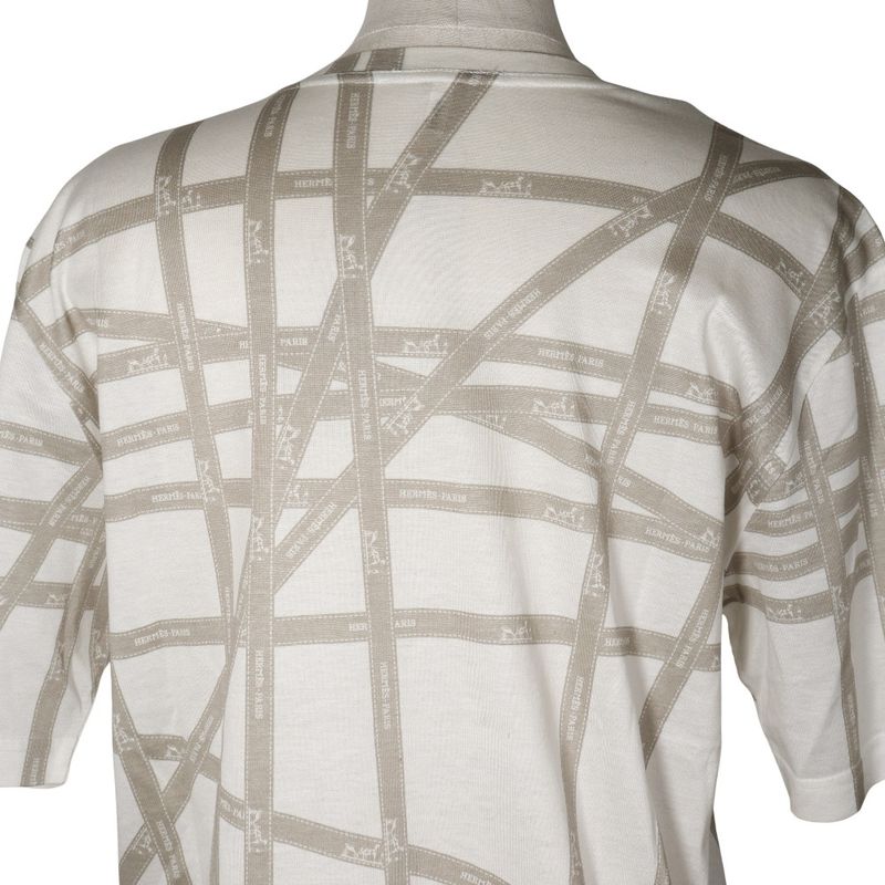 Hermes Bolduc Ribbon Cotton White/beige Women's Short Sleeve T-shirt