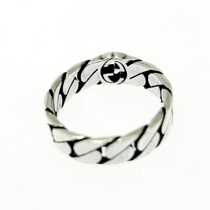 Gucci Silver Interlocking G Chain Ring 5.1g 925 Engraved 473034 Ring