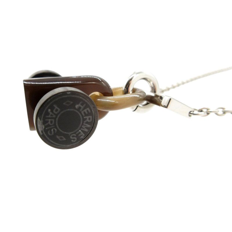 Hermes Mobile H Necklace Metal/buffalo Horn Silver/brown 0372 Hermes