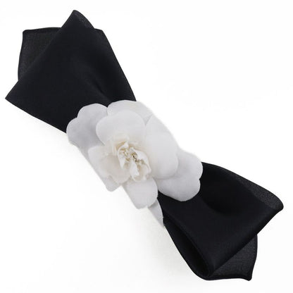 Chanel Camellia Ribbon Satin And Textile Black/white Women's Barrette