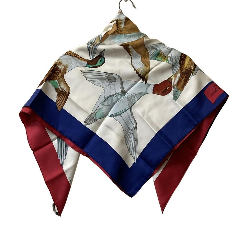 Hermes Scarf Carre 90 Ivory×red×multi Birds