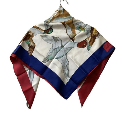 Hermes Scarf Carre 90 Ivory×red×multi Birds