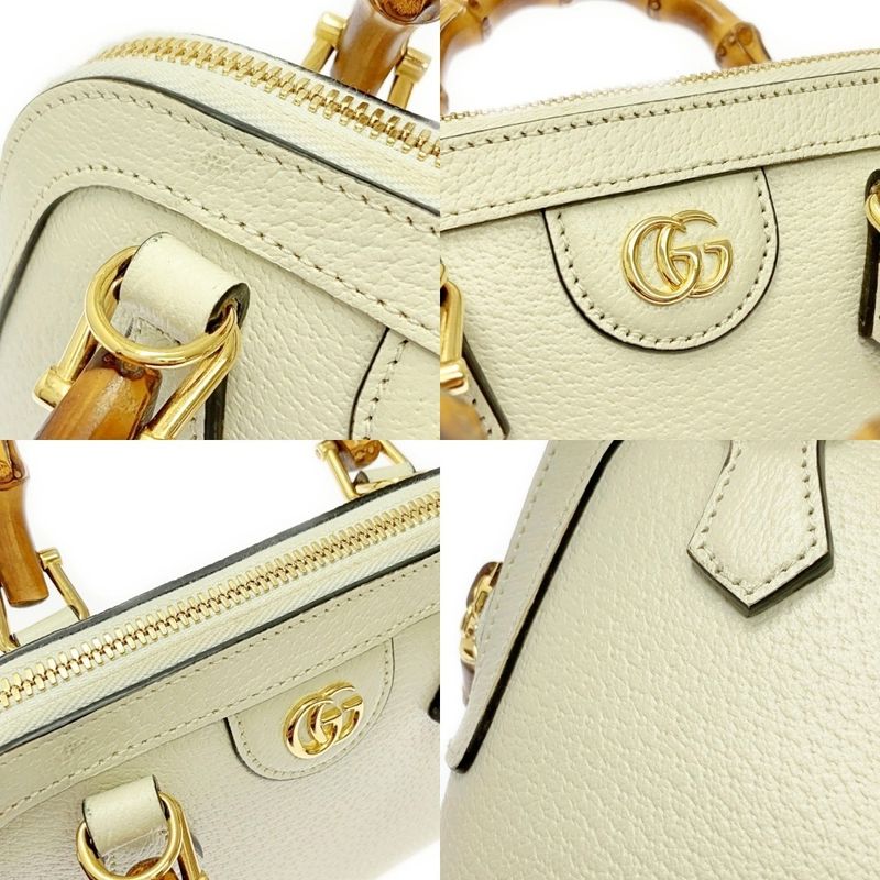 Gucci 715775/520981 Leather Diana Mini Bamboo 2way Handbag Ladies White 362693