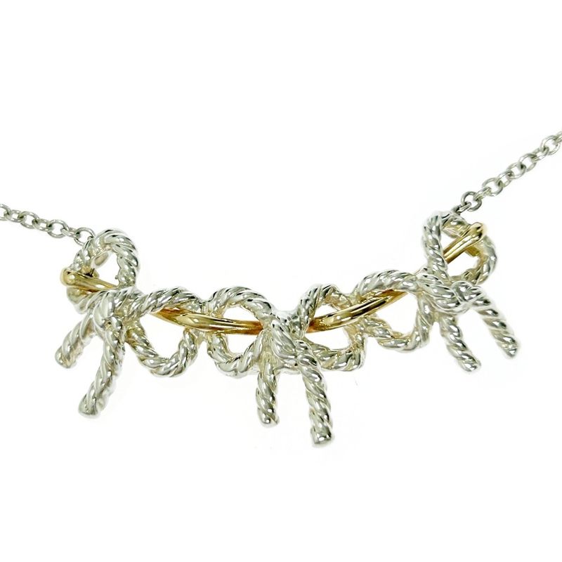 Tiffany & Co Silver Gold Triple Ribbon Necklace 5.2g 925 750 Engraved 351840