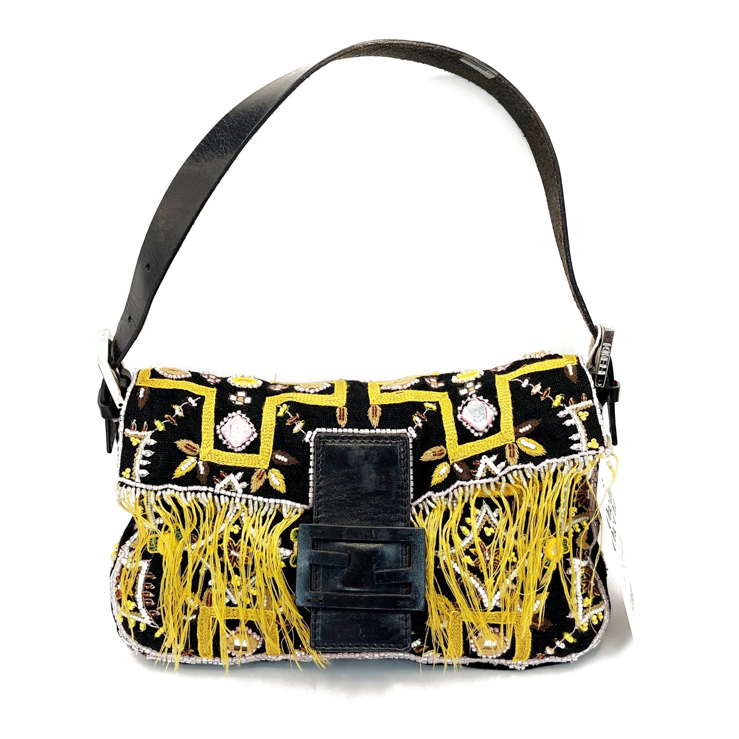 FENDI Mamma Baguette Beaded Fringe Shoulder Bag Bucket Hand Bag FF - The Reluxe