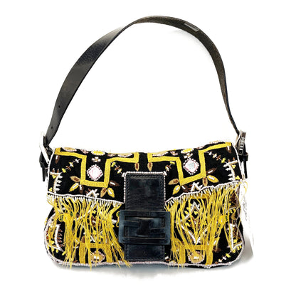 FENDI Mamma Baguette Beaded Fringe Shoulder Bag Bucket Hand Bag FF - The Reluxe