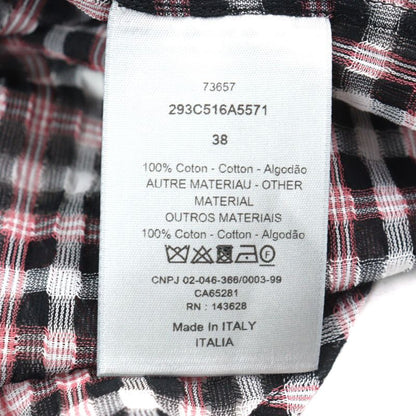 DIOR Homme 293c516a5571 100% Cotton Logo Button Plaid Long Sleeve Shirt Pink