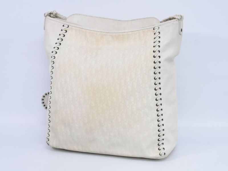 Authentic Christian DIOR Trotter Shoulder Bag Canvas Leather Ivory Trotter Bag