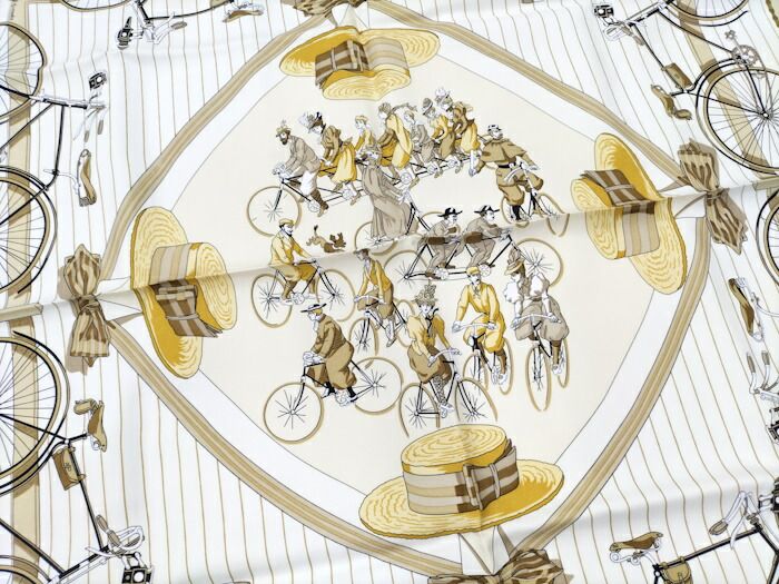 Hermes Scarf Carré 90 LES Becanes Bicycle Motif 100% Silk