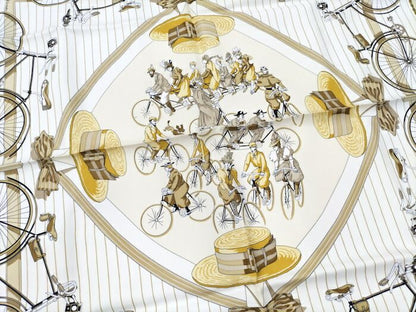 Hermes Scarf Carré 90 LES Becanes Bicycle Motif 100% Silk