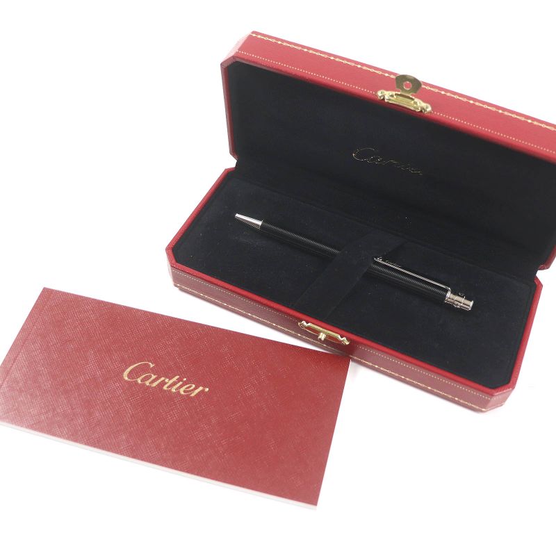 Cartier Double C Twist Ballpoint Pen Stationery Black Silver With Case Authentic