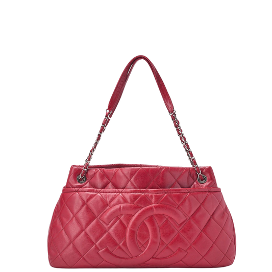 Chanel Shoulder Bag Matelasse Caviar Skin Red Coco Mark (silver Hardware)