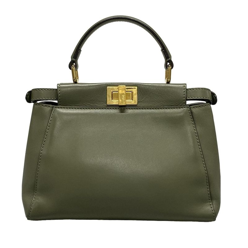 Fendi Handbag Mini Peekaboo Pocket 8bn311 Khaki Leather