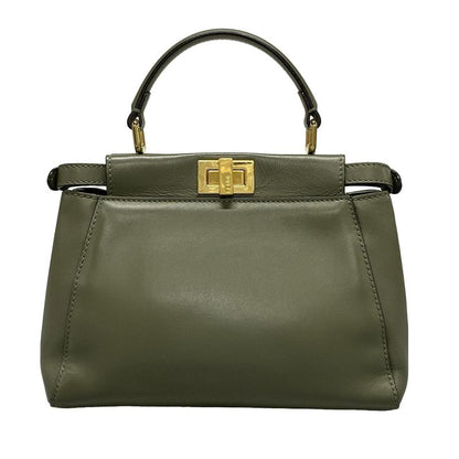 Fendi Handbag Mini Peekaboo Pocket 8bn311 Khaki Leather