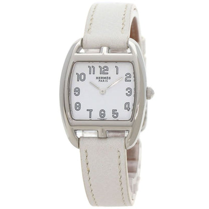 Hermes Ct1210 Cape Cod Tonneau Wristwatch SS Leather Ladies