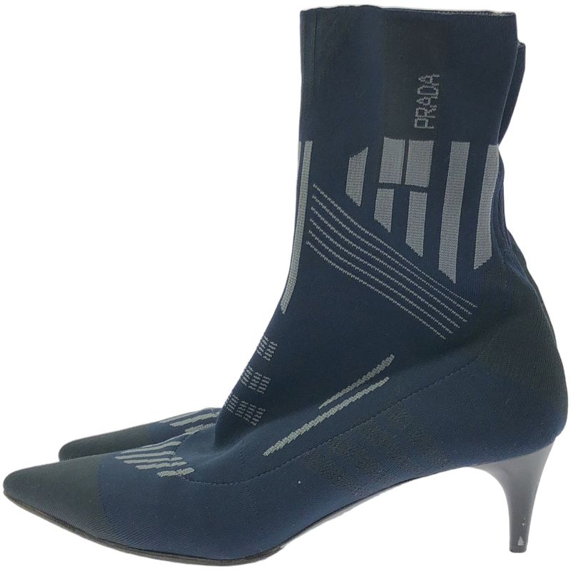 Prada Sock Heel Boots Navy 39 1 2