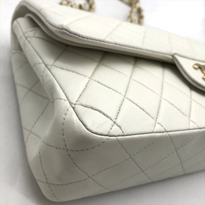 Chanel CC Logo Turnlock Lambskin Double Flap Chain Shoulder Bag White