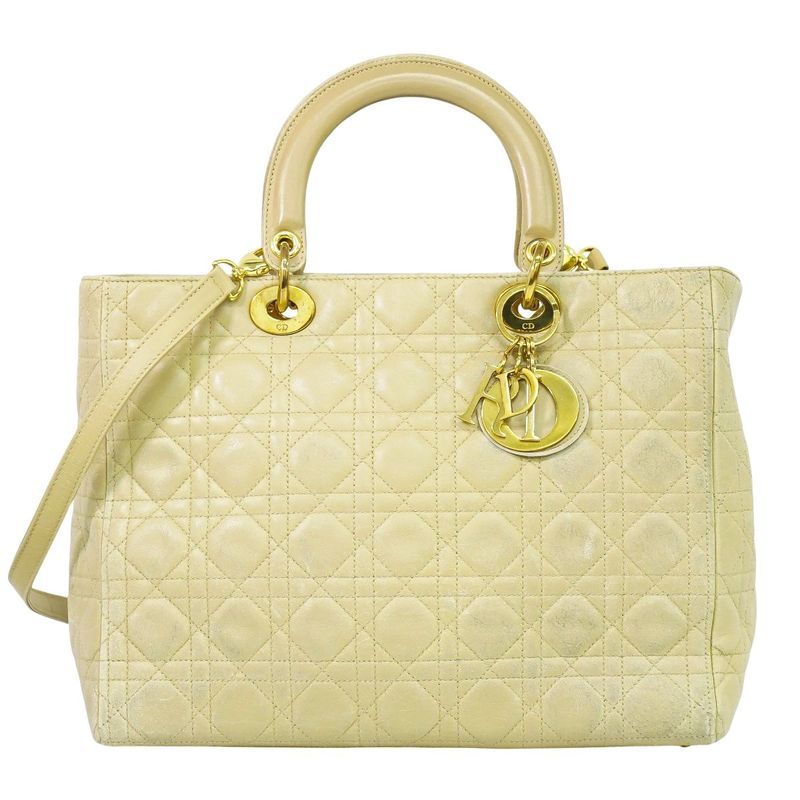 Authentic Christian DIOR Lady Dior Cannage 2WAY Shoulder Bag Handbag Leather