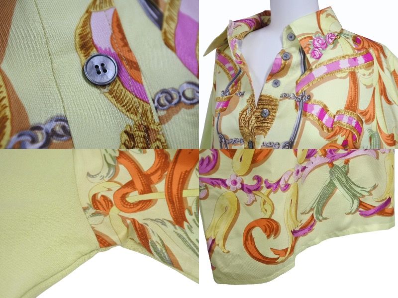 Hermes Twillaine Long Sleeve Polo Shirt Carre Silk Cotton Lime Green Vintage L — view 5