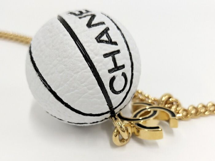 Chanel Necklace Basketball Motif Coco Mark Plated Gold White B24C