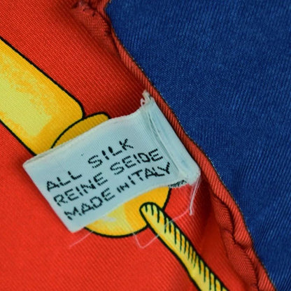 Celine Logo Scarf Large Size 100% Silk Red Navy 01bs035