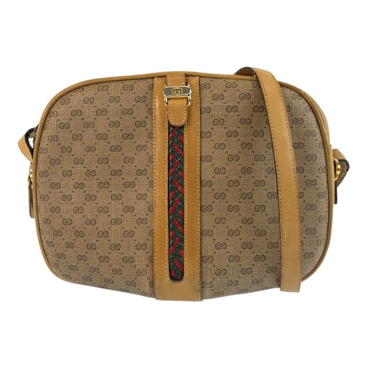 Gucci Vintage Old Gucci Micro GG Beige Gold Hardware Pvc/leather Shoulder Bag