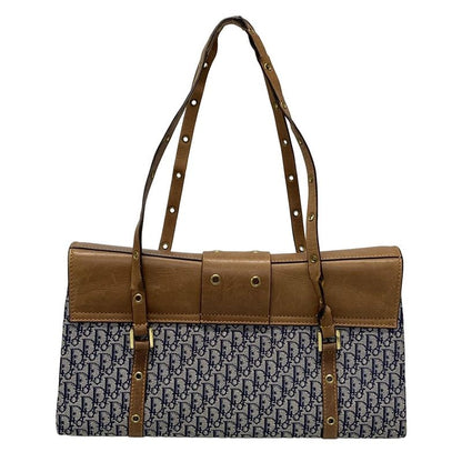 Dior/christian Dior Handbag Street Chic Navy Ivory And Dark Brown Leather