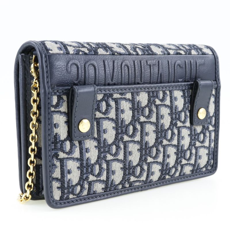 Dior Christian Dior 2WAY Waist Pouch Trotter Oblique Canvas X Leather Navy