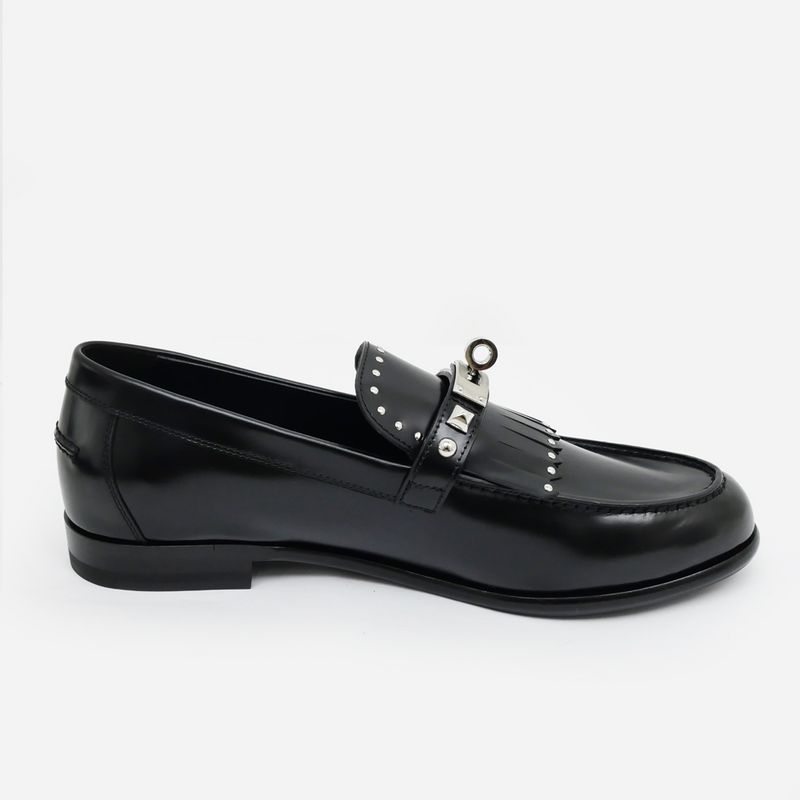 Hermes D'estaing Moccasins Loafers H242095z Size 38 1 2 Black Studs