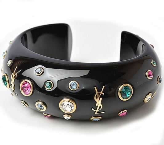 Saint Laurent Bangle Bracelet Saint Laurent Bangle Rhinestone Multicolor Black