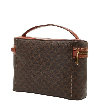 Celine Macadam Vanity Bag Cosmetic Pouch Brown PVC Leather Women Celine