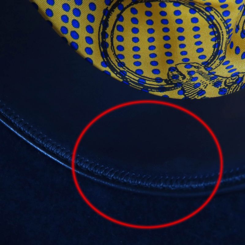 Hermes Rabbit Felt Lined 100% Silk Leather Use Felt Hat Navy 56 Made In Italy