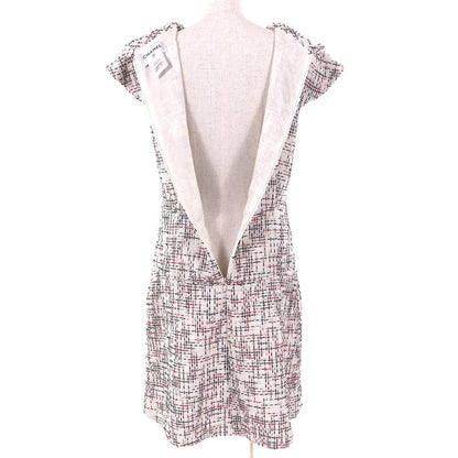 CHANEL P50967 Cotton Coco Mark Button French Sleeve Tweed Dress Ivory Black Red