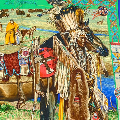 Hermes Les Cheyennes Cheyenne Carre 90 Silk Navy Multicolor